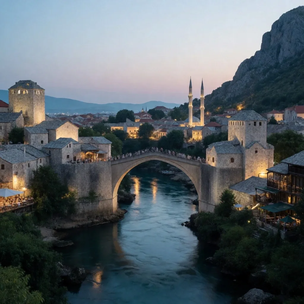 Stari Most u Mostaru u poslijepodnevnom svjetlu